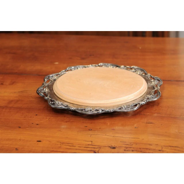 R.F. Mosley & Co Enlgish Round Silverplate Tray with Pierced Scalloped Border For Sale In Atlanta - Image 6 of 13