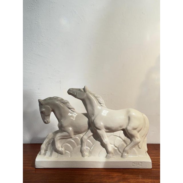 Art Deco Sculpture of Two Running Horses by Diaz, France, 1920 For Sale - Image 3 of 12