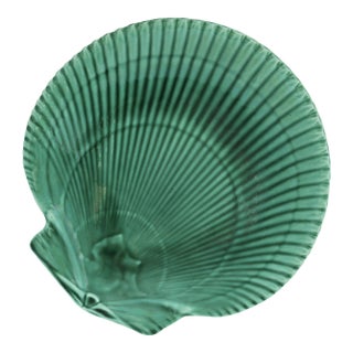 Wedgwood Green Majolica Shell Dish For Sale