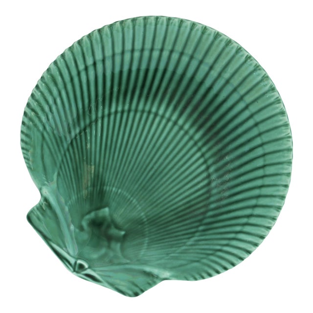 Wedgwood Green Majolica Shell Dish For Sale