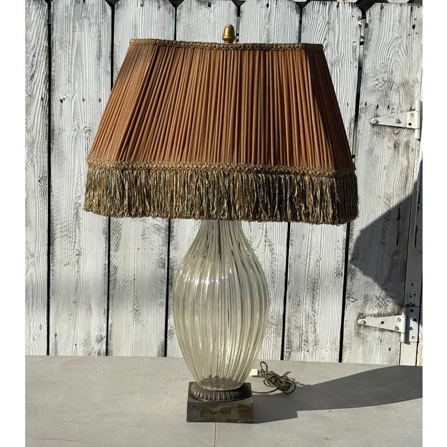Glass 1940s Monumental Murano Glass Lamp With Custom Silk Velvet Fringe Trim Shade For Sale - Image 7 of 17