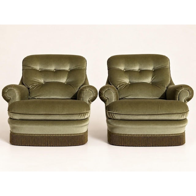 English-Style Toadstool Chairs in Olive Green Velvet, 1960s, Set of 2 For Sale - Image 7 of 7