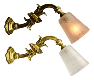 Wall Lights with Bronze Mounts from Muller Frères, 1920s, Set of 2