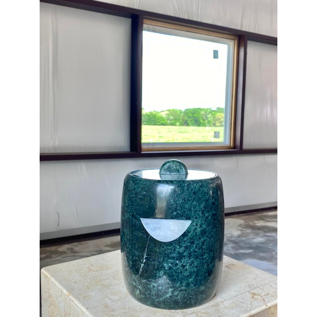 Unique 1970s Green Marble Modernist ice bucket with lid by Georges Briard. This piece is not marked, but we have another...