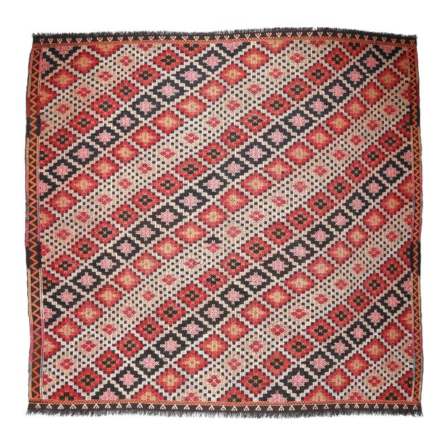 Vintage Square Cicim Kilim – Tribal Flatweave With All Over Design -6' X 6' 3'' For Sale