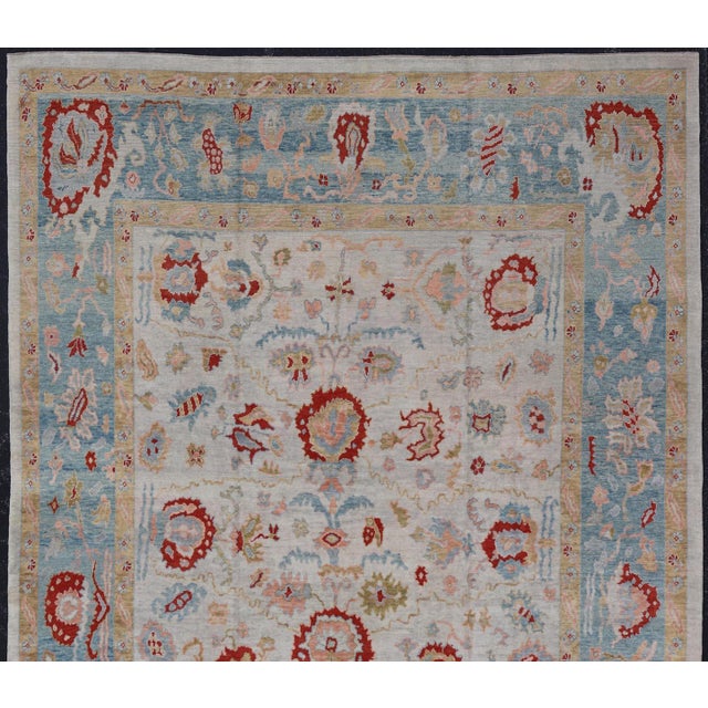 Large Hand Knotted Oushak Turkish Rug by Keivan Woven Arts, 12'8" X 16'10" For Sale - Image 4 of 16