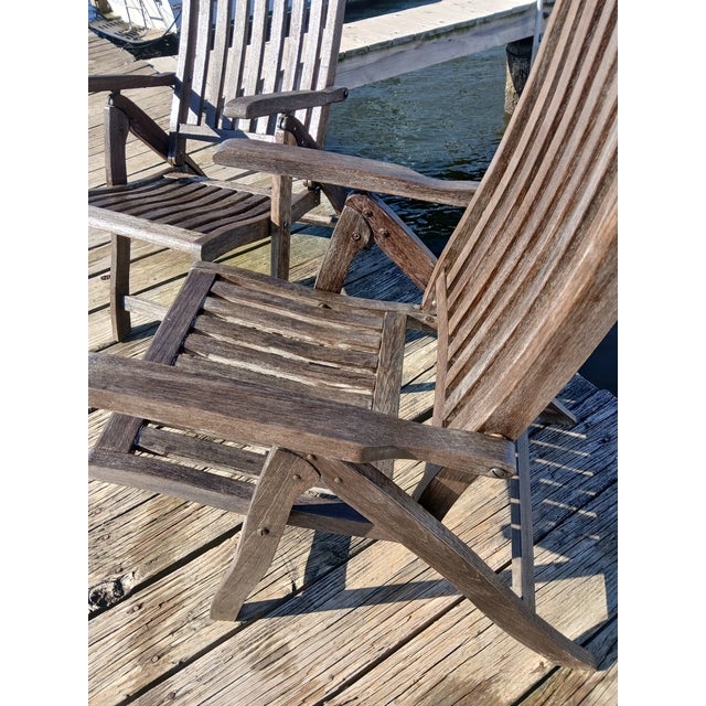 Vintage Teak Folding Lounge Deck Arm Chairs - Set of 2 For Sale In Baltimore - Image 6 of 12