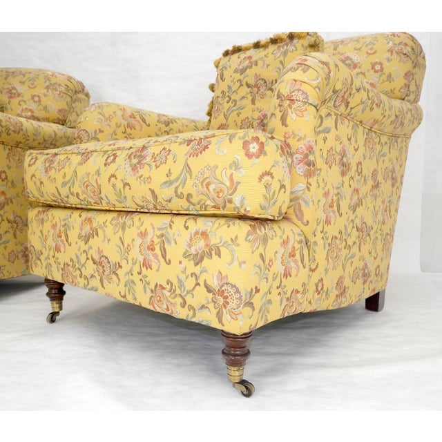 Pair of Gold & Pink Floral Silk Like Upholstery Kravet Lounge Chairs MINT For Sale - Image 6 of 10