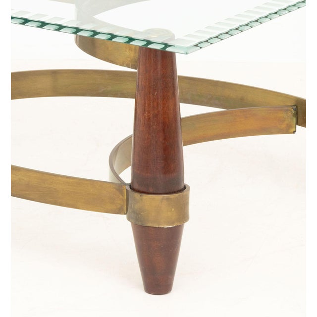 Hollywood Regency Style Brass & Wood Coffee Table For Sale - Image 4 of 7