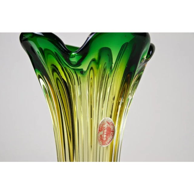 Mid-Century Italian Vase in Green Yellow Murano Glass, 1960 For Sale - Image 6 of 16