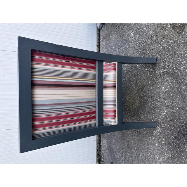 Armchair/throne from the early 1900s, in Renaissance style in gray lacquered wood, seat and back in colored striped...