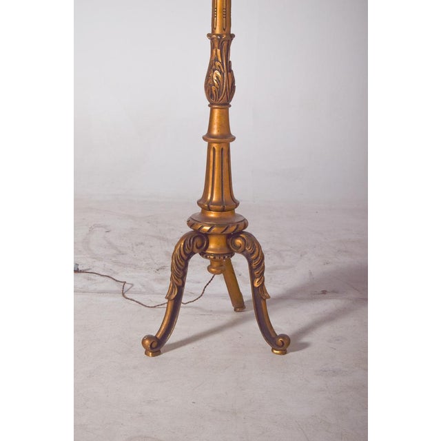 Rococo Gilded Wooden Floor Lamp with Fabric Lampshade, 1890 For Sale - Image 3 of 10