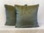 Custom-tailored handcrafted 20” pillows in royal blue velvet stripe on deep yellow/gold tone background. Hidden zipper...