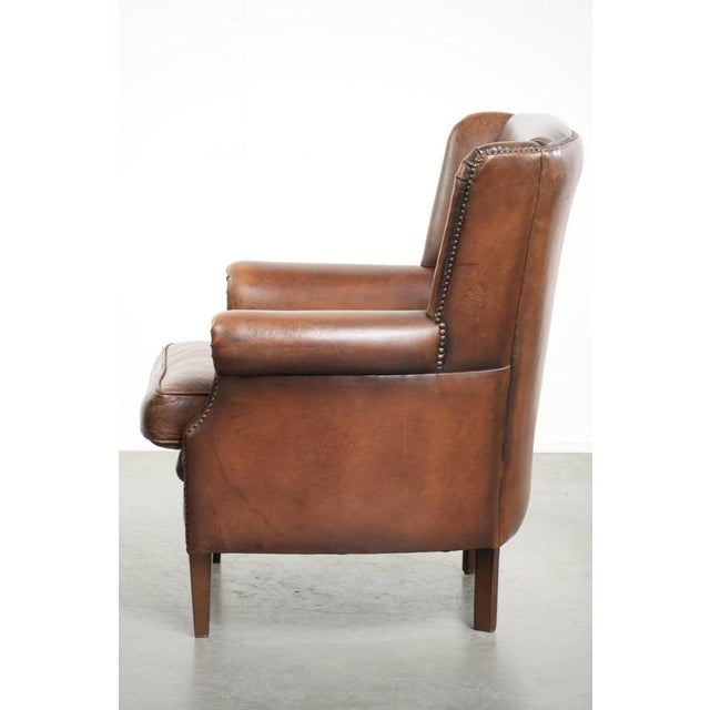 Dark Brown Sheepskin Wingback Lounge Chair For Sale - Image 5 of 14