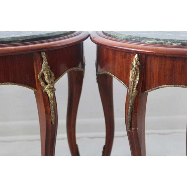 Late 20th Century French Louis XV Style Occasional Side Tables Feature Green Marble Tops, Non-Identical-a Pair For Sale - Image 10 of 18