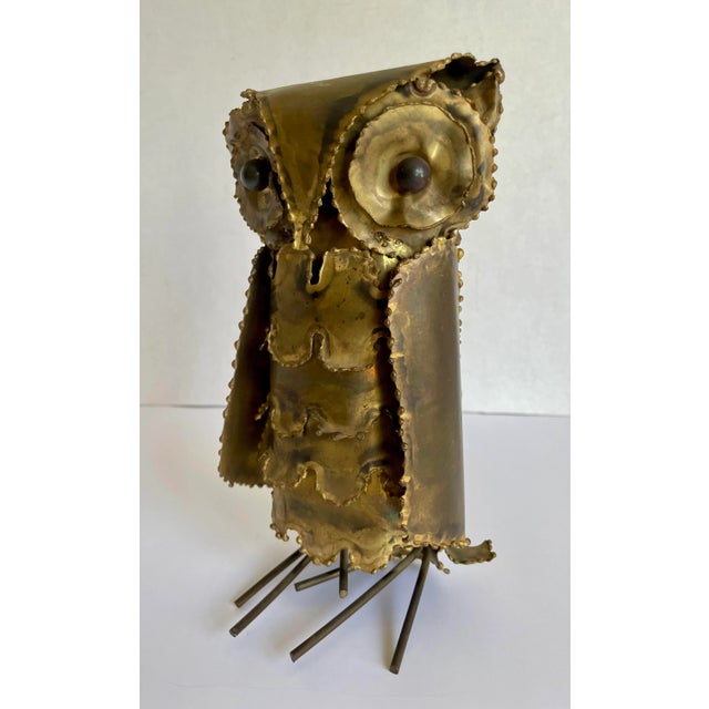 1960's Brutalist Torch Cut Brass Metal Figurative Owl For Sale - Image 12 of 12