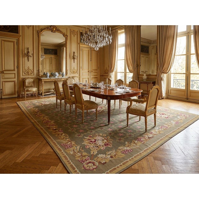 9x12 Vintage Aubusson Flat Weave Wool Rug, Olive Green Star Lattice For Sale - Image 14 of 15