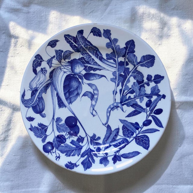 Blue 19th Century French Ironstone Plates with Vegetable Garden Decoration, 1930s, Set of 6 For Sale - Image 8 of 14