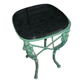 Victorian Vintage Praying Man Ornate Pedastal/Accent Table Metal and Base For Sale