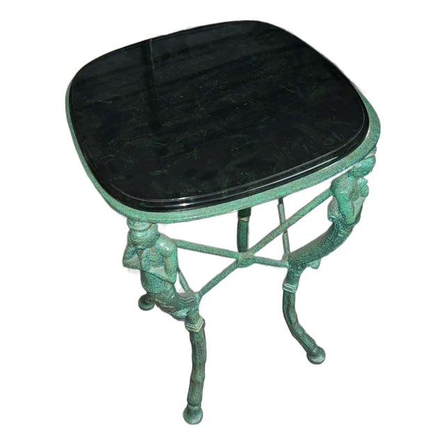 Victorian Vintage Praying Man Ornate Pedastal/Accent Table Metal and Base For Sale