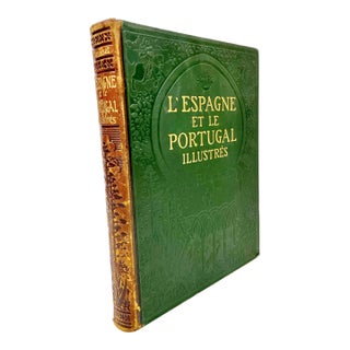 Antique French Leather Illustrated Decorative Book on Spain and Portugal For Sale