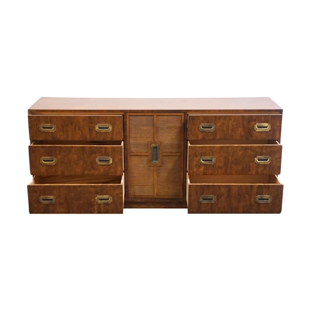 Dixie Furniture Solid Walnut Campaign Style 70" Triple Door Dresser 545-235 For Sale In Kansas City - Image 6 of 18