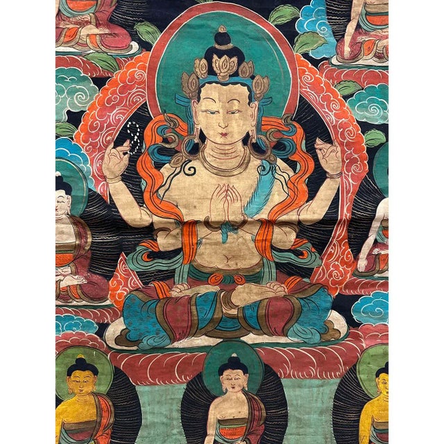Textile 19th Century Antique Tibetan Hand Painted Buddhist Thangka For Sale - Image 7 of 10