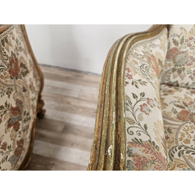 20th Century Italian Baroque Style Bergère Armchairs in Carved and Gilded Wood, Set of 2 For Sale - Image 13 of 18
