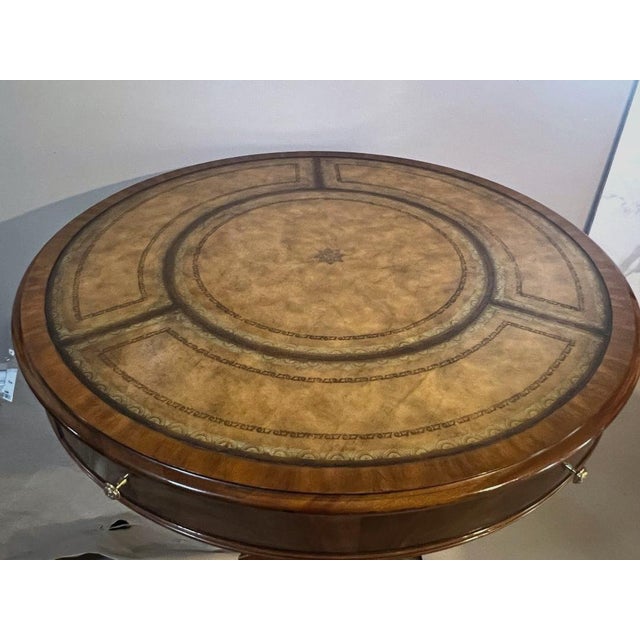 French 1970s Leather Top Maitland-Smith French Empire Regency Paw Feet Center Entry Table For Sale - Image 3 of 10