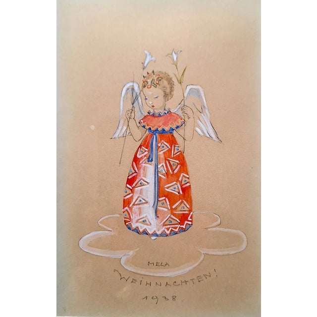 This original watercolor by Mela Köhler, created around 1930, features a charming Christmas angel brought to life with...