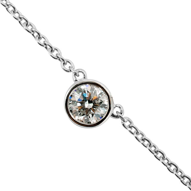 Early 21st Century Ladies 14k White Gold 1.03ct Bezel Set Round Diamond Solitaire Pendant Necklace For Sale - Image 5 of 7