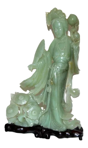 1920s Carved Jade Yang Kuei-Fei Sculpture Figure on Wood Base