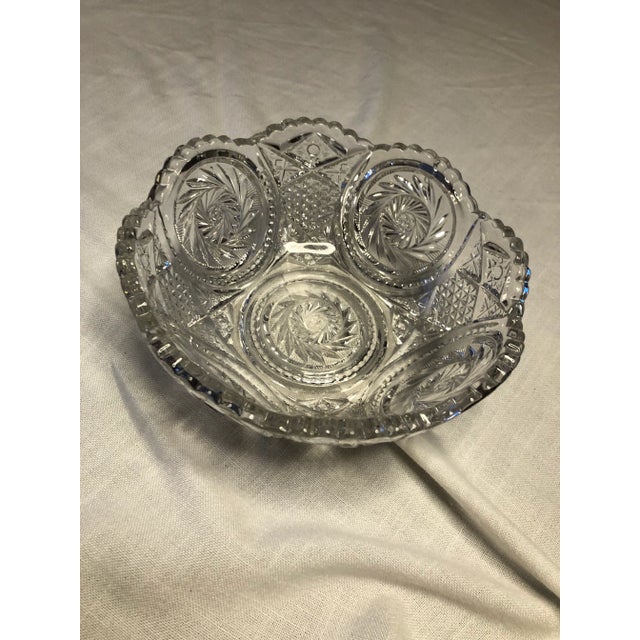 Vintage Deep Cut Leaded Crystal Bowl With Scalloped Edge For Sale - Image 11 of 11