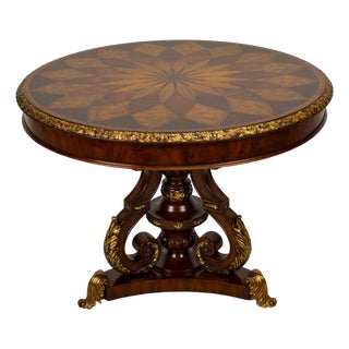 1990s Maitland Smith Spiro Inlaid Mahogany Regency Center Table 41x41" For Sale