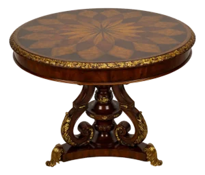 1990s Maitland Smith Spiro Inlaid Mahogany Regency Center Table 41x41"