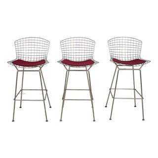 Set of 3 Harry Bertoia for Knoll Pair of Chrome Wire Frame Bar Stools For Sale