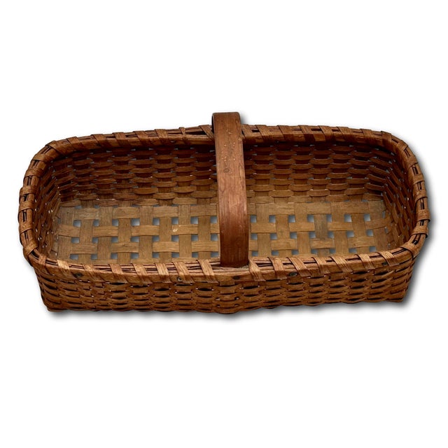 Late 19th Century Outstanding Small Size Antique New England American Hand Woven Ash Wood Splint Egg Gathering Basket For Sale - Image 5 of 18