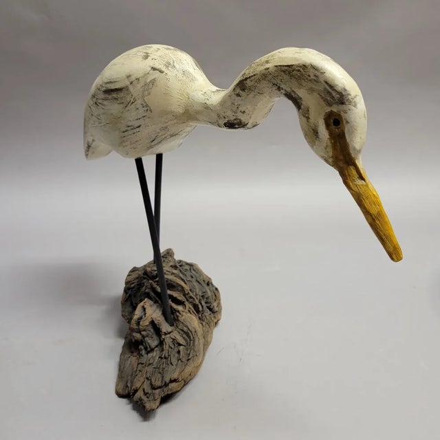 1980s 1989 Wood Bird Shore Bird Carving on Driftwood, Signed Corwin For Sale - Image 5 of 7
