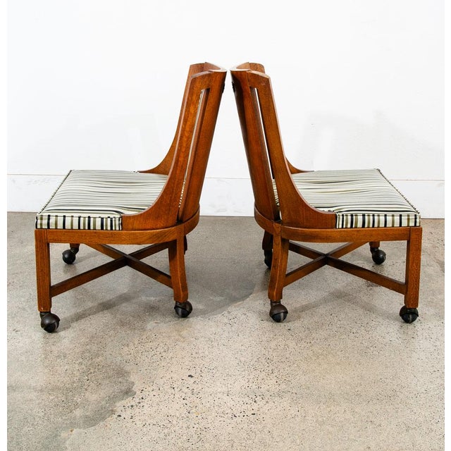 Brown 1960s Mid Century Modern Dining Chairs Set 4 Walnut Rolling Vintage Casters X Frame For Sale - Image 8 of 12