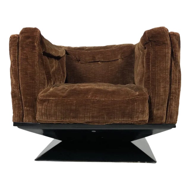 Brown Velvet Fiberglass Armchair by Luigi Pellegrin for Mim Roma, Italy, 1950s For Sale