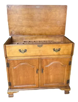 Vintage Chippendale Style Wooden Flip-Top Bar Cabinet or Liquor Server .