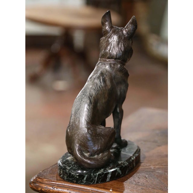Bronze Mid-Century French Spelter German Shepherd Sculpture on Marble Base For Sale - Image 8 of 10