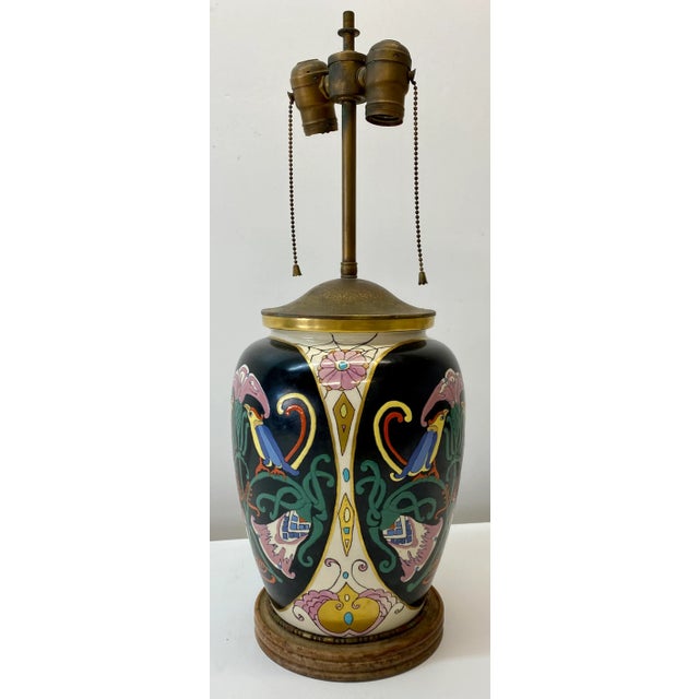 Art Nouveau Antique Art Nouveau Ceramic Vase Table Lamp Conversion for Restoration For Sale - Image 3 of 9