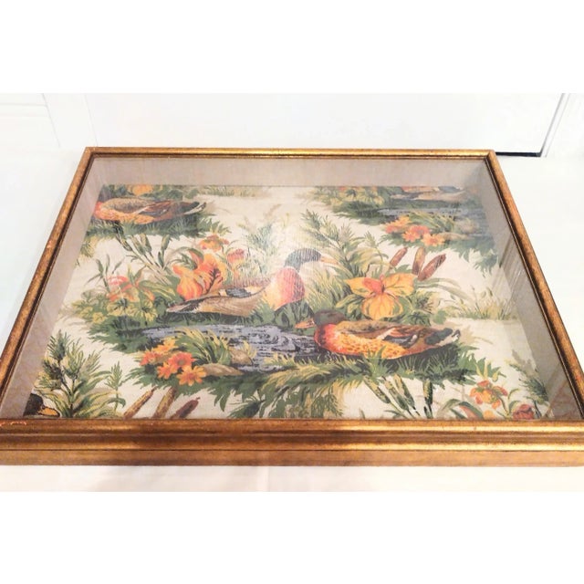 English Custom Vintage One of a Kind Needlepoint Ducks in the Field Framed Gold Leaf Shadow Box Wall Art For Sale - Image 3 of 13