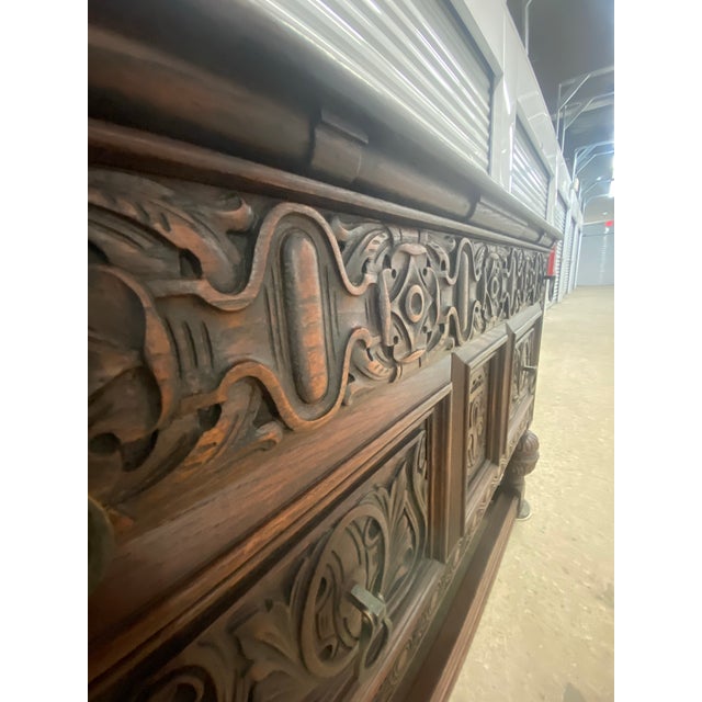 Wood Antique Carved Oak Sideboard or Buffet by the H Krug Furniture Company . For Sale - Image 7 of 12