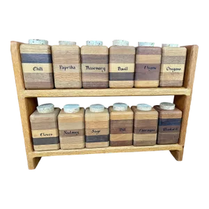 Butcher Block Spice Container and Rack - 13 Pieces