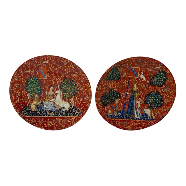 Vintage Haviland Limoges La Dame a La Licorne Plates Sight & Smell 1978 & 1980 in Boxes For Sale