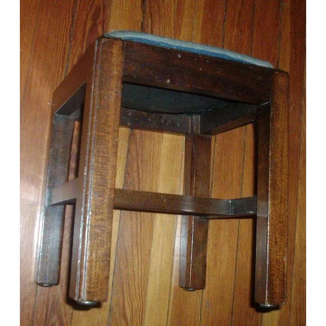 Vintage Georgian Mahogany with Blue Dog Terrier Needlepoint Cover Square Stool For Sale - Image 9 of 11