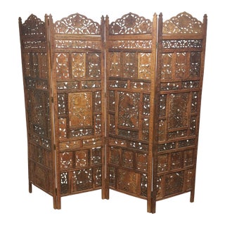 Early 20th Century Folding 4 Panel Privacy Screen For Sale