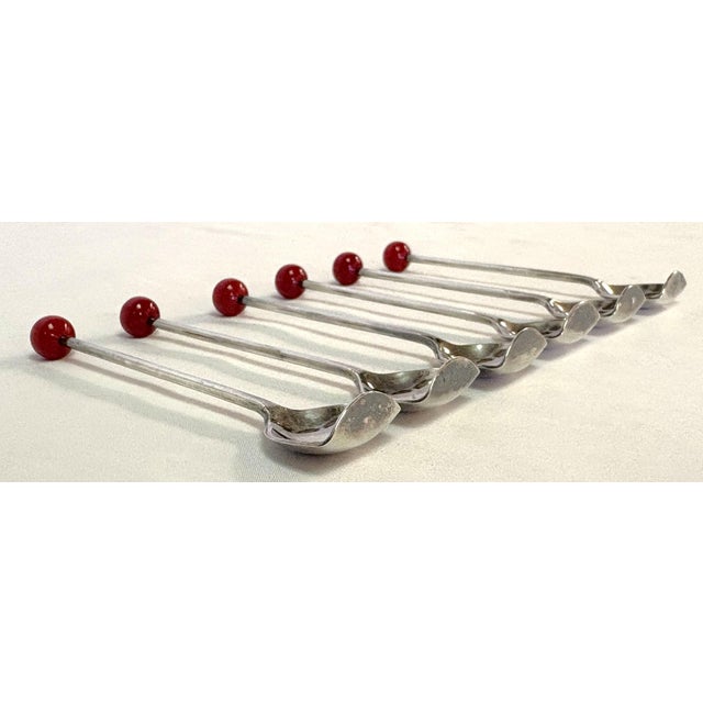 1920's Art Deco Silverplate Cocktail Muddling Spoons Made in England- Set of 6 in Box For Sale - Image 10 of 18
